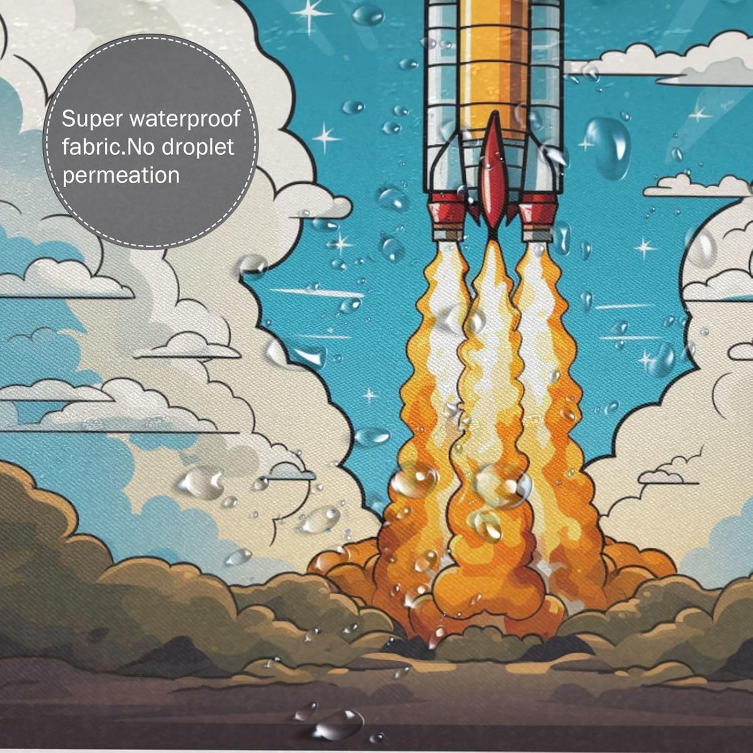 Cartoon Rocket Shower Curtain Set with 12 Hooks 72x72in 1