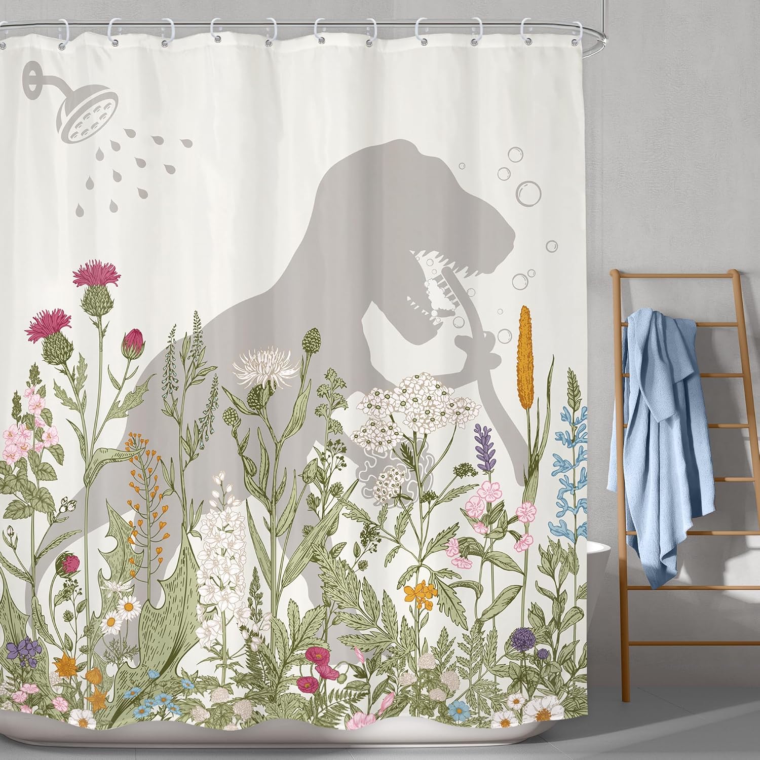 LGhtyro Dinosaur Wildflower Kids Shower Curtain Set 60x71 Inches