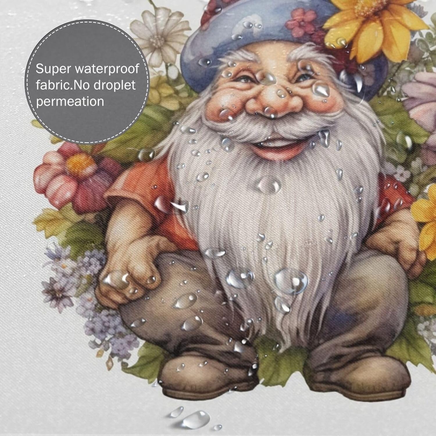 Cute Gnome Shower Curtain Set with 12 Hooks 72x72in