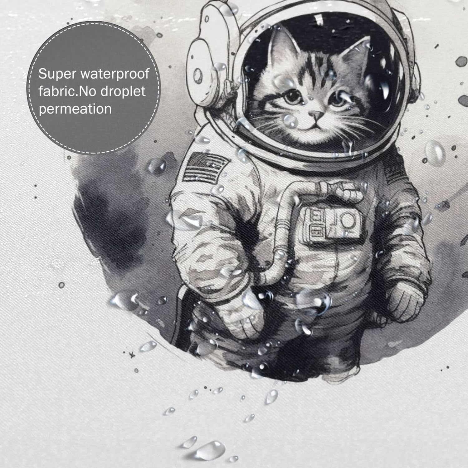 Cat Astronaut Shower Curtain Set 72x72in 1