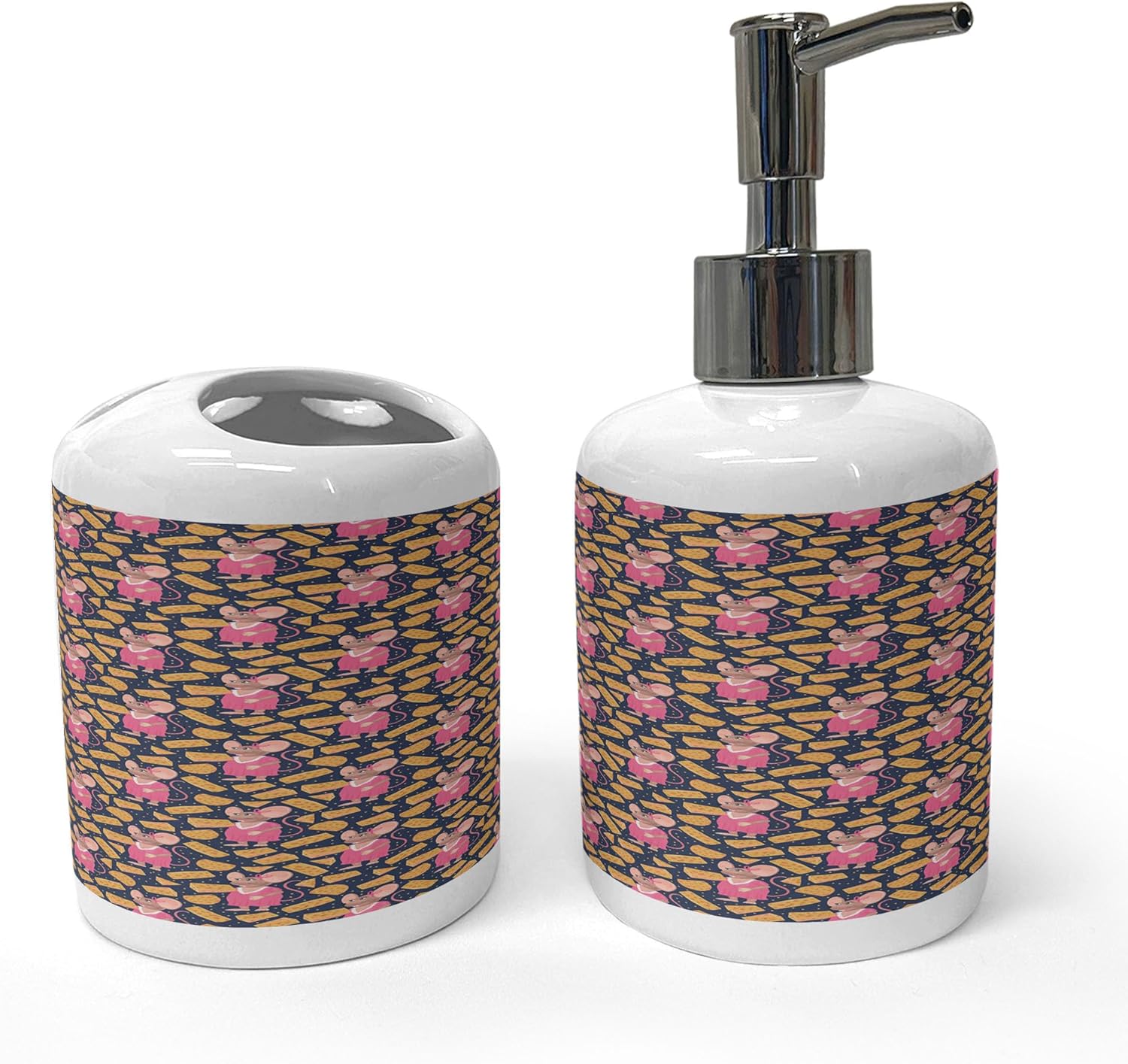 Ambesonne Animal Soap Dispenser Toothbrush Holder Set 2 Pcs