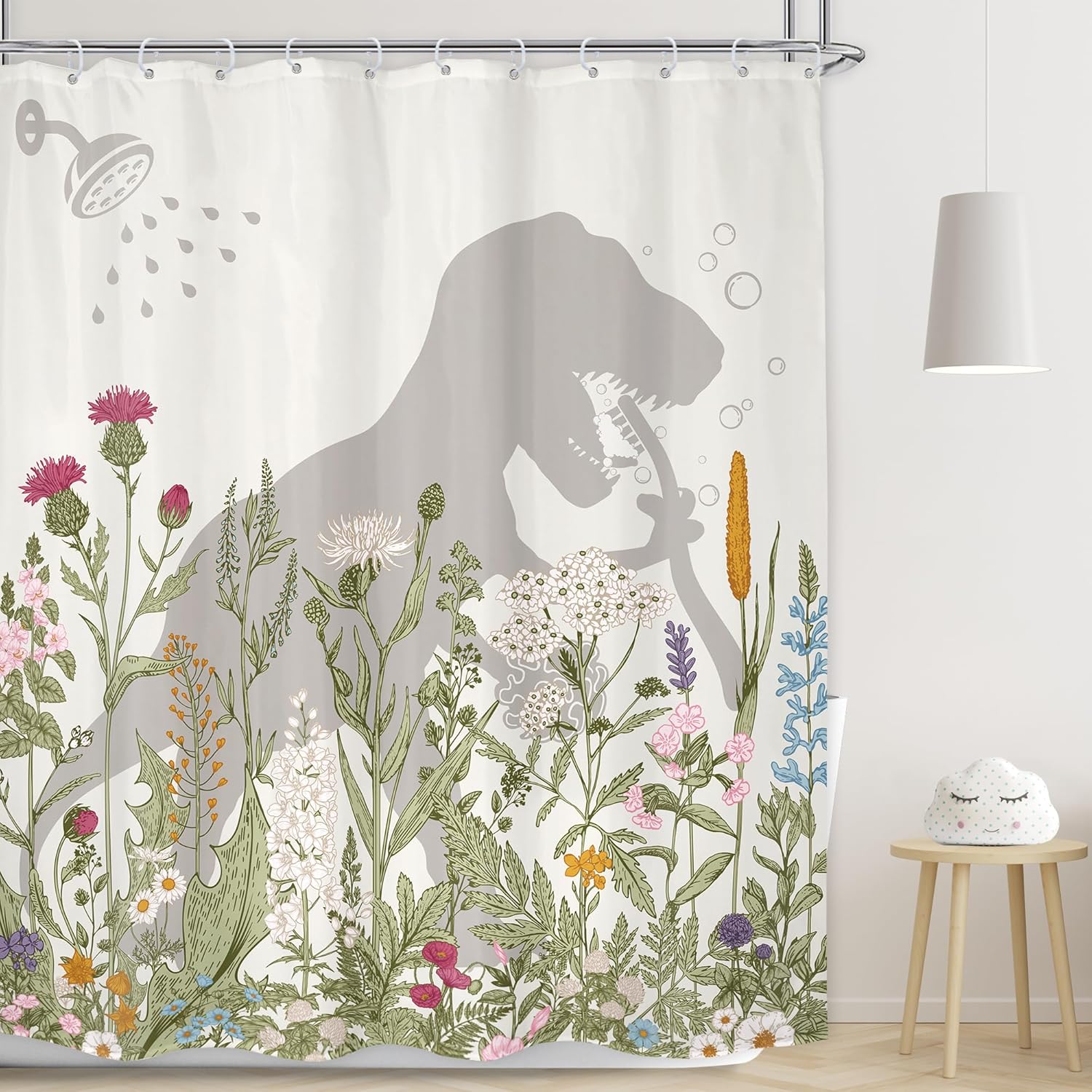 LGhtyro Dinosaur Wildflower Kids Shower Curtain Set 60x71 Inches