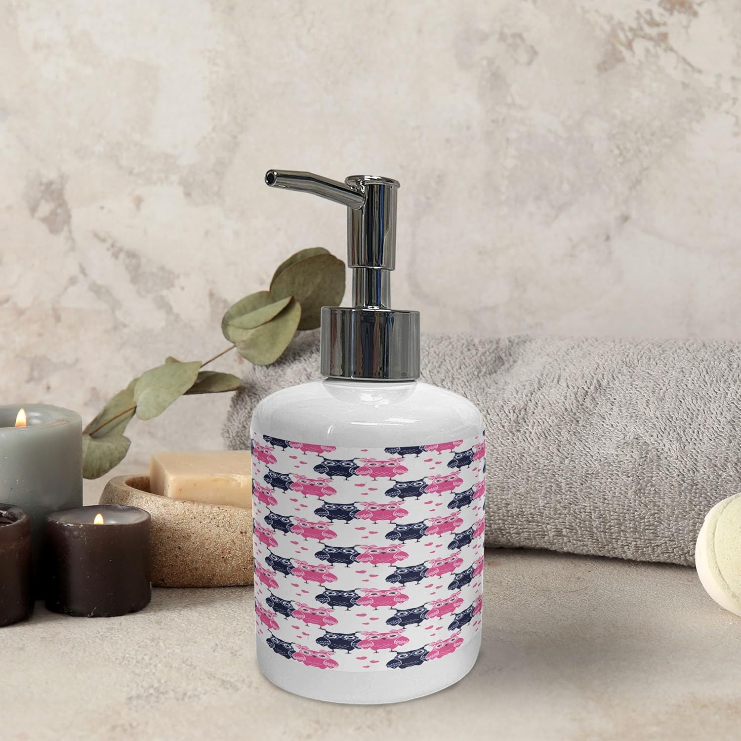 Ambesonne Owl Soap Dispenser Toothbrush Holder Set 1