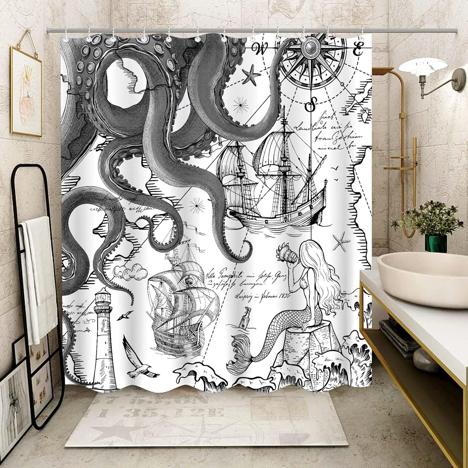Fungarth Nautical Octopus Shower Curtain Set