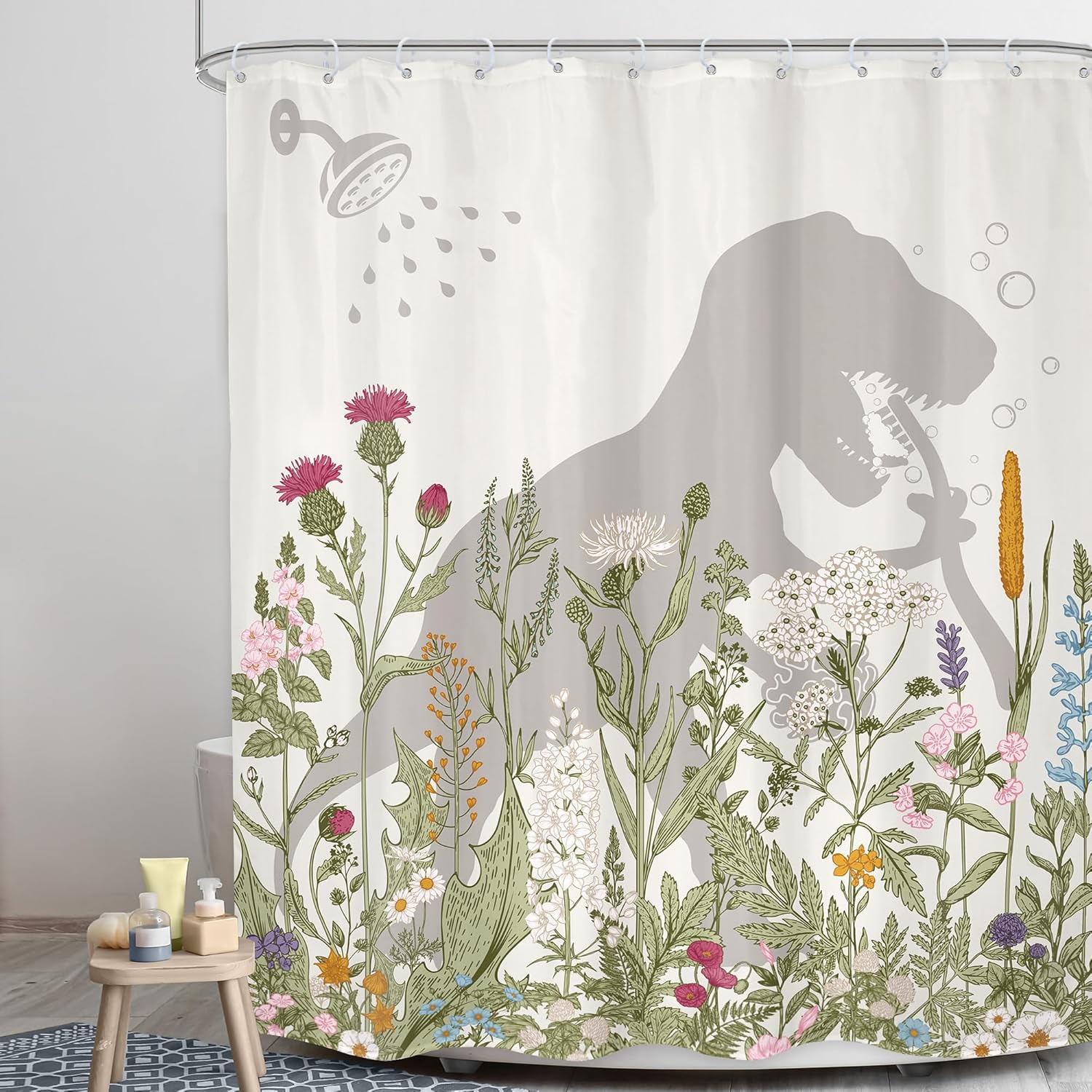LGhtyro Dinosaur Wildflower Kids Shower Curtain Set 60x71 Inches