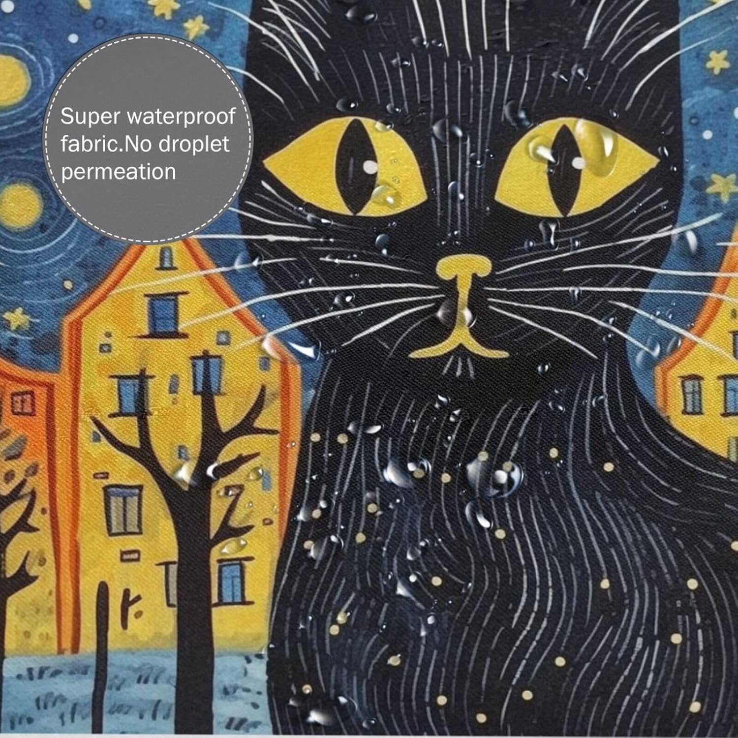 Black Cat Shower Curtain Set with 12 Hooks 72x72in 1