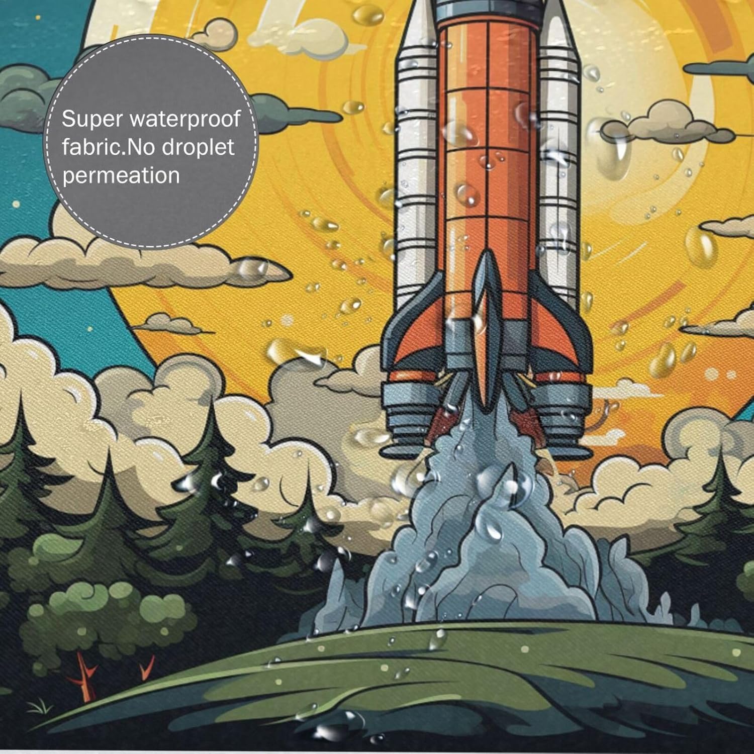 TIYAANDSY Cartoon Rocket Shower Curtain Set 72x72in with 12 Hooks