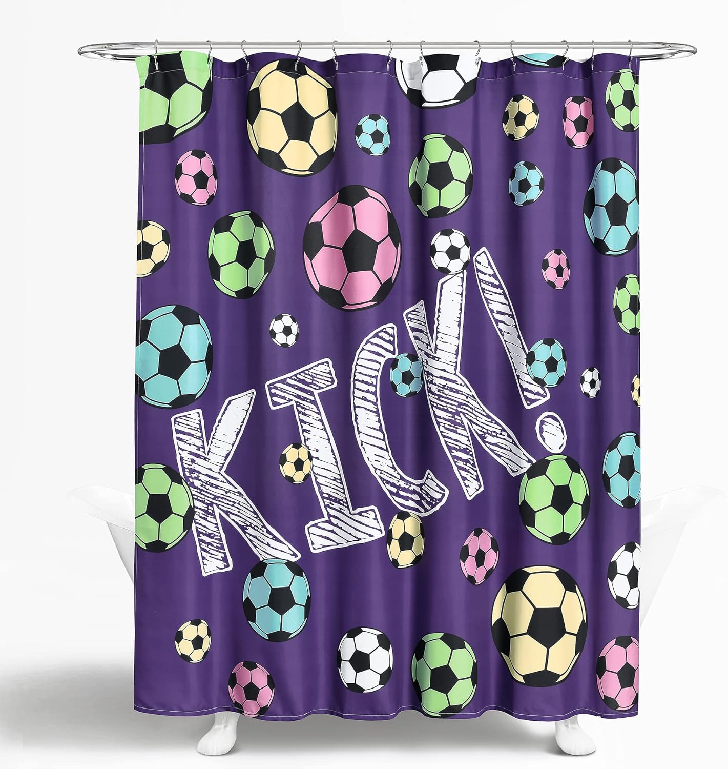 Lush Decor Girls Soccer Kick Shower Curtain 72x72 Purple 1