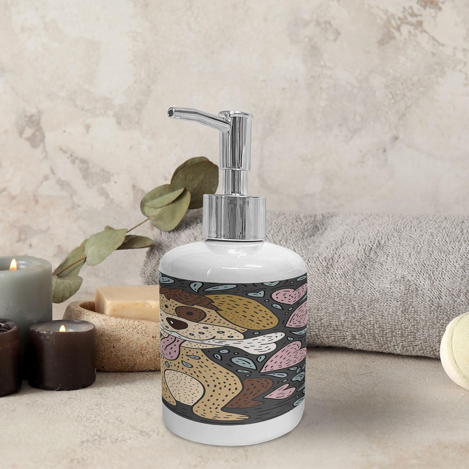 Ambesonne Dog Soap Dispenser and Toothbrush Holder Set