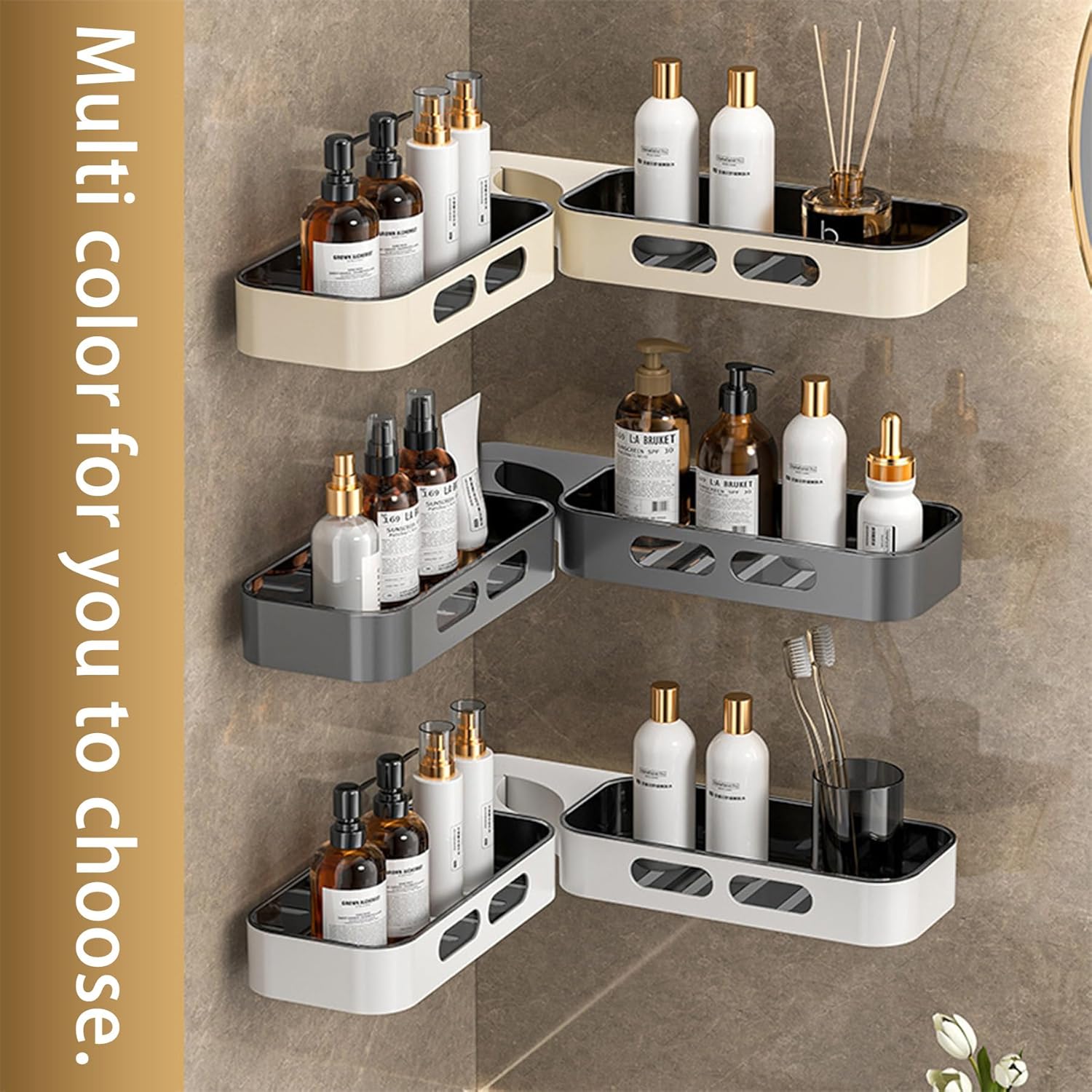 HyliNomi Shower Organizer Corner with Rotating Caddy - Grey