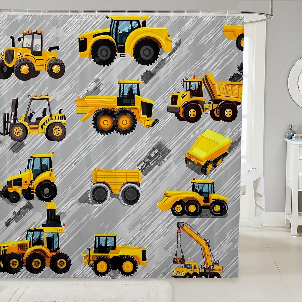 Erosebridal Boys Tractor Shower Curtain Set 72x72
