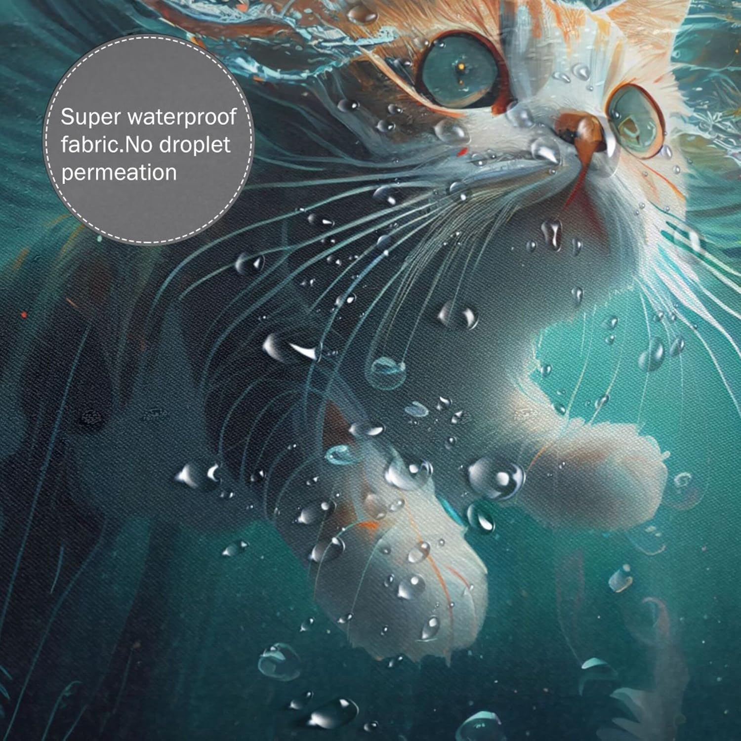 TIYAANDSY Underwater Cat Shower Curtain Set 72x72in with 12 Hooks