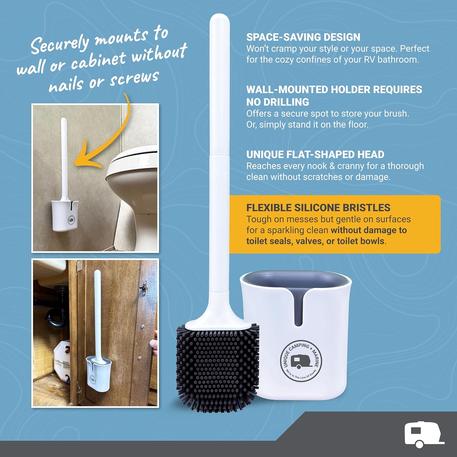Unique Compact Silicone RV Toilet Brush with Wall-Mounted Holder 1