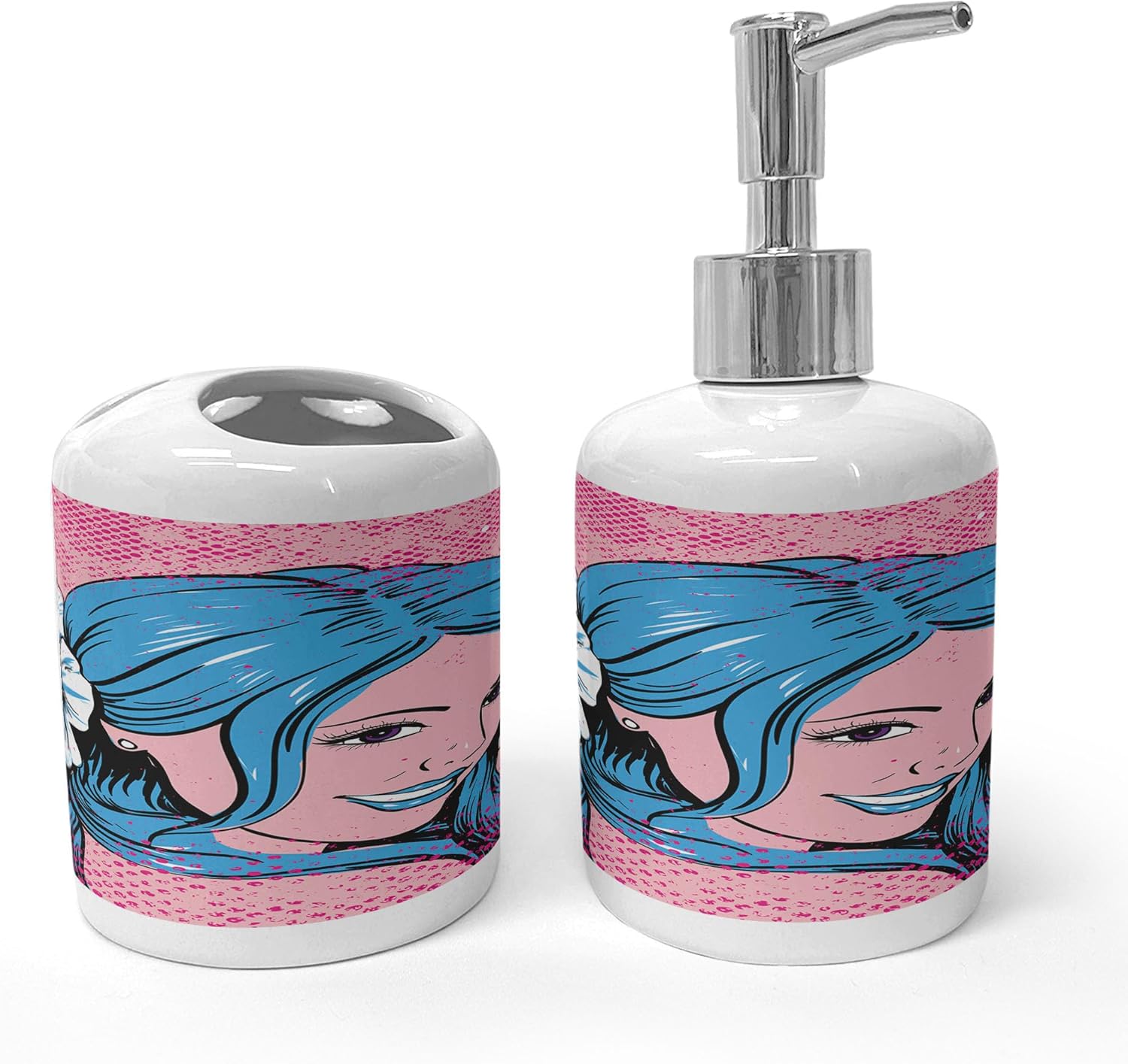 Ambesonne Aloha Soap Dispenser Toothbrush Holder Set
