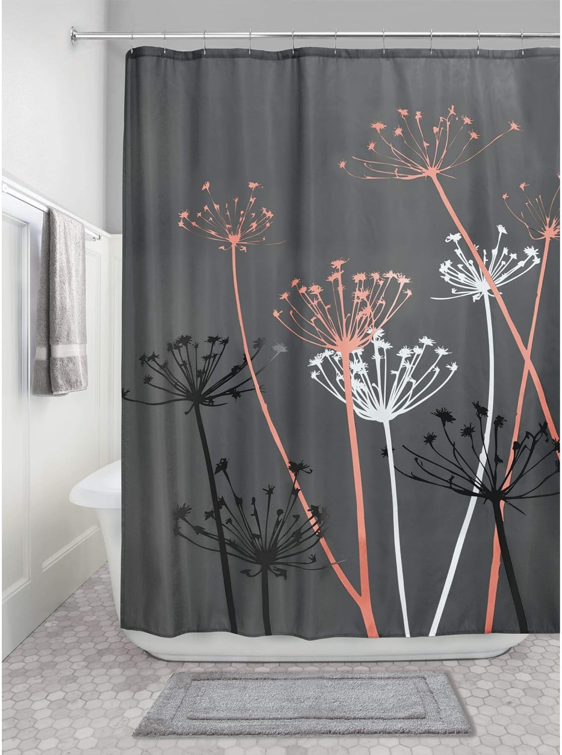 iDesign Thistle Fabric Shower Curtain Gray Coral