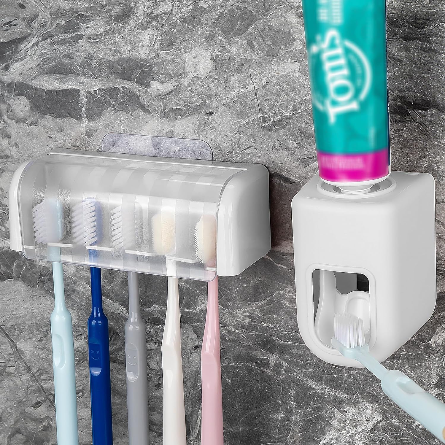 LUEXBOX 5 Slots Wall Mounted Toothbrush Holder with Cover
