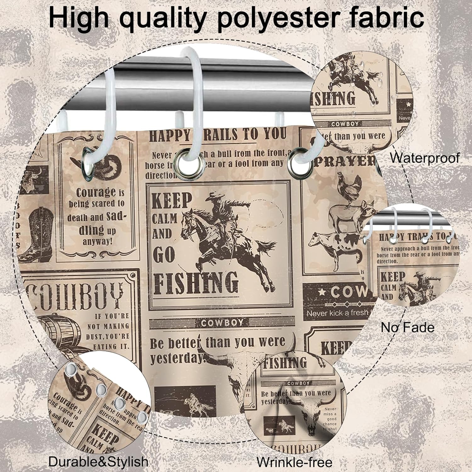 Mocsicka Western Cowboy Shower Curtain 72X72 Inches 1