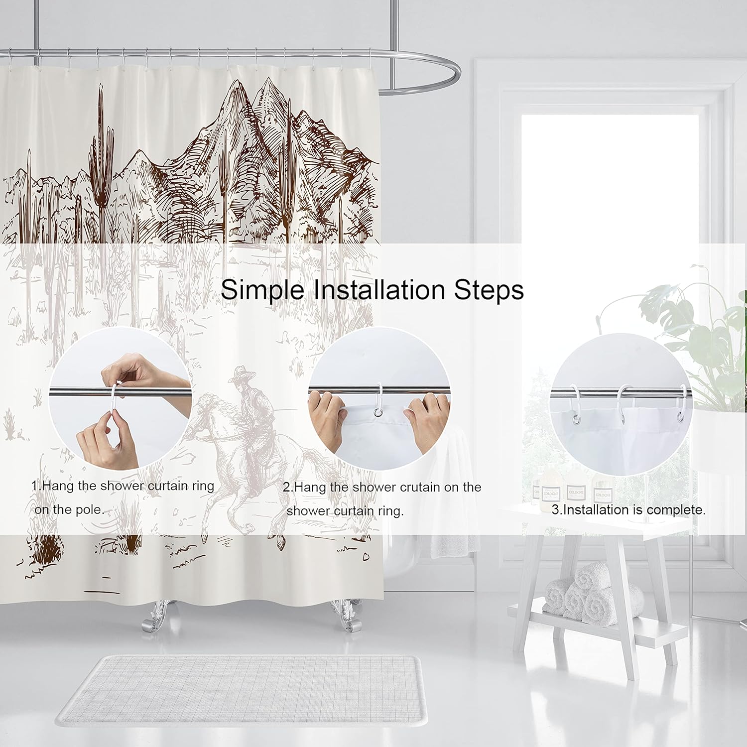 Hipposama Western Cactus Shower Curtain Set