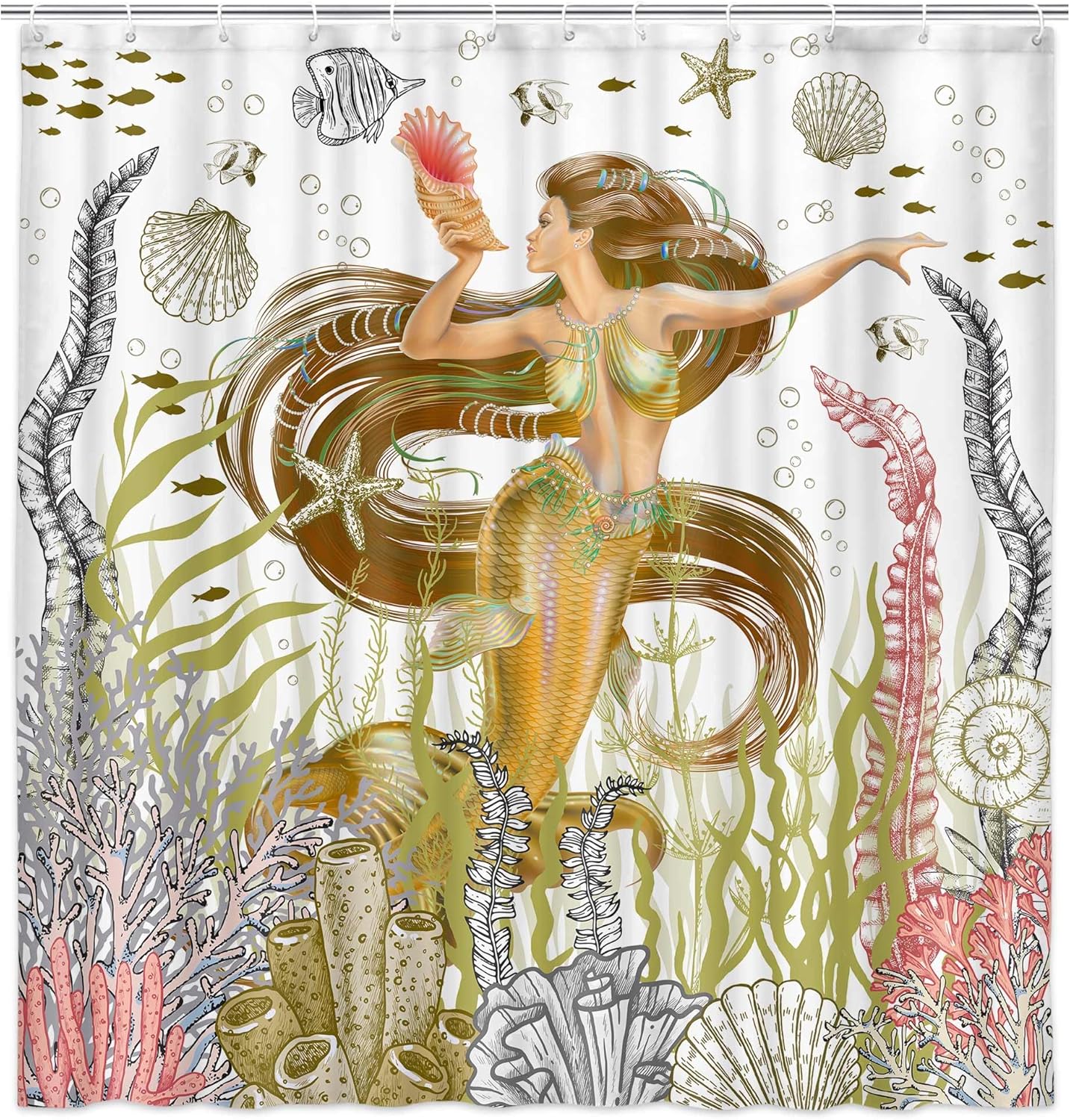 Coveimes Mermaid Shower Curtain Set with 12 Hooks 1