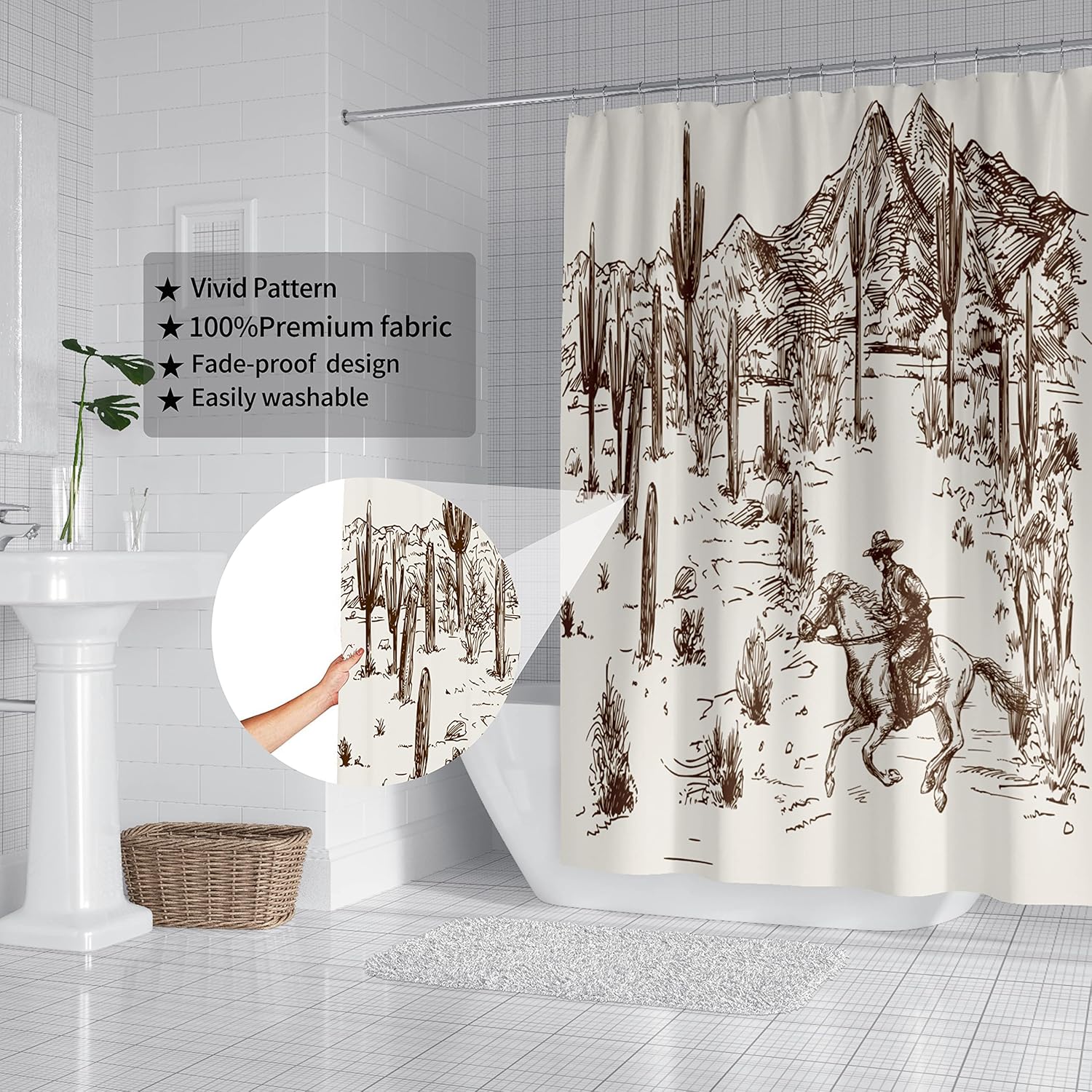 Hipposama Western Cactus Shower Curtain Set